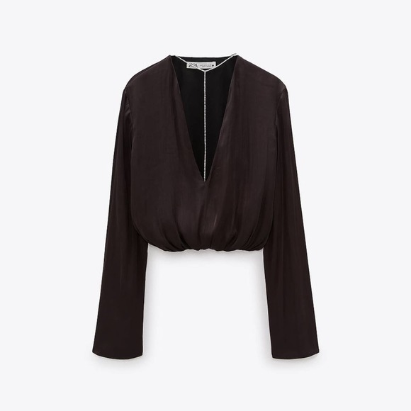 Zara Tops - NEW Zara Satin Effect Jeweled Crop Top
